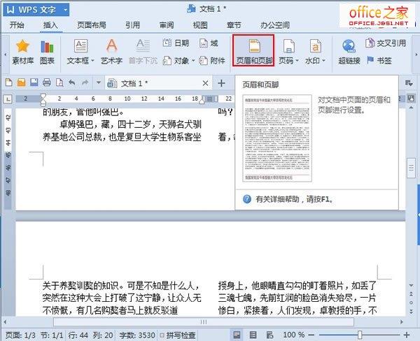 WPS Text 2013使用帶字段代碼的頁眉和頁腳將文檔分成多個列 并為每個列插入頁碼
